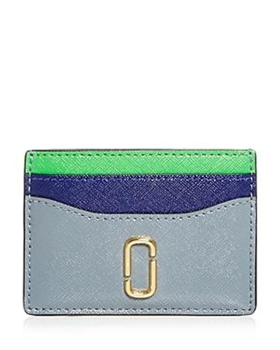 Shop Marc Jacobs Snapshot Color-block Embossed Leather Card Case In Slate Multi/gold