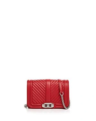 Shop Rebecca Minkoff Love Small Chevron Quilted Leather Crossbody In Scarlet/silver