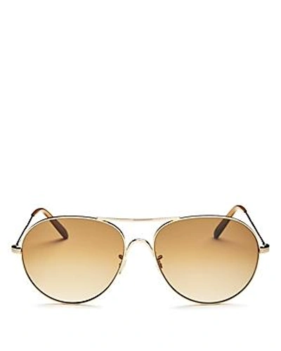Shop Oliver Peoples Women's Rockmore Brow Bar Aviator Sunglasses, 58mm In Gold/chrome Amber