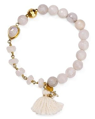 Shop Chan Luu Tasseled Stone Stretch Bracelet In White/gold