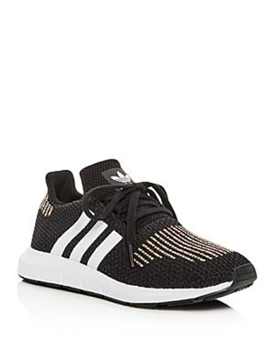 Shop Adidas Originals Women's Swift Run Knit Lace Up Sneakers In Black