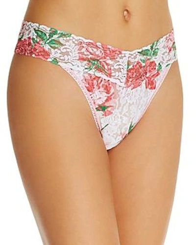 Shop Hanky Panky Original-rise Printed Lace Thong In Blushing Rose