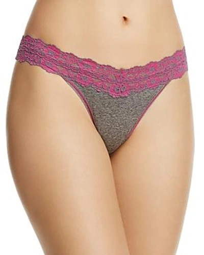 Shop Hanky Panky Heather Jersey Low-rise Thong In Gray/amethyst