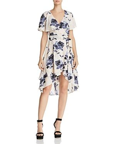 Shop Olivaceous Ruffled Floral Print Wrap Dress - 100% Exclusive In White/blue