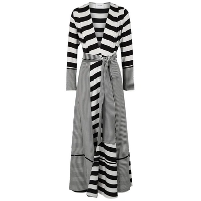 Shop We Are Leone Monochrome Striped Silk Maxi Jacket In Black And White