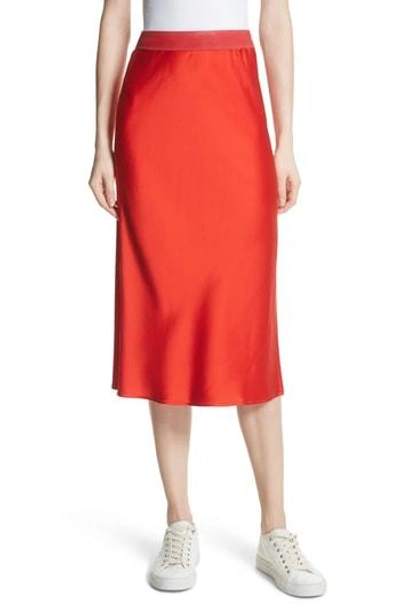 Shop Theory Vintage Satin Silk Skirt In Fiery Red