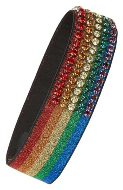 Shop Gucci Webby Rainbow Crystal Headband In Multicolor