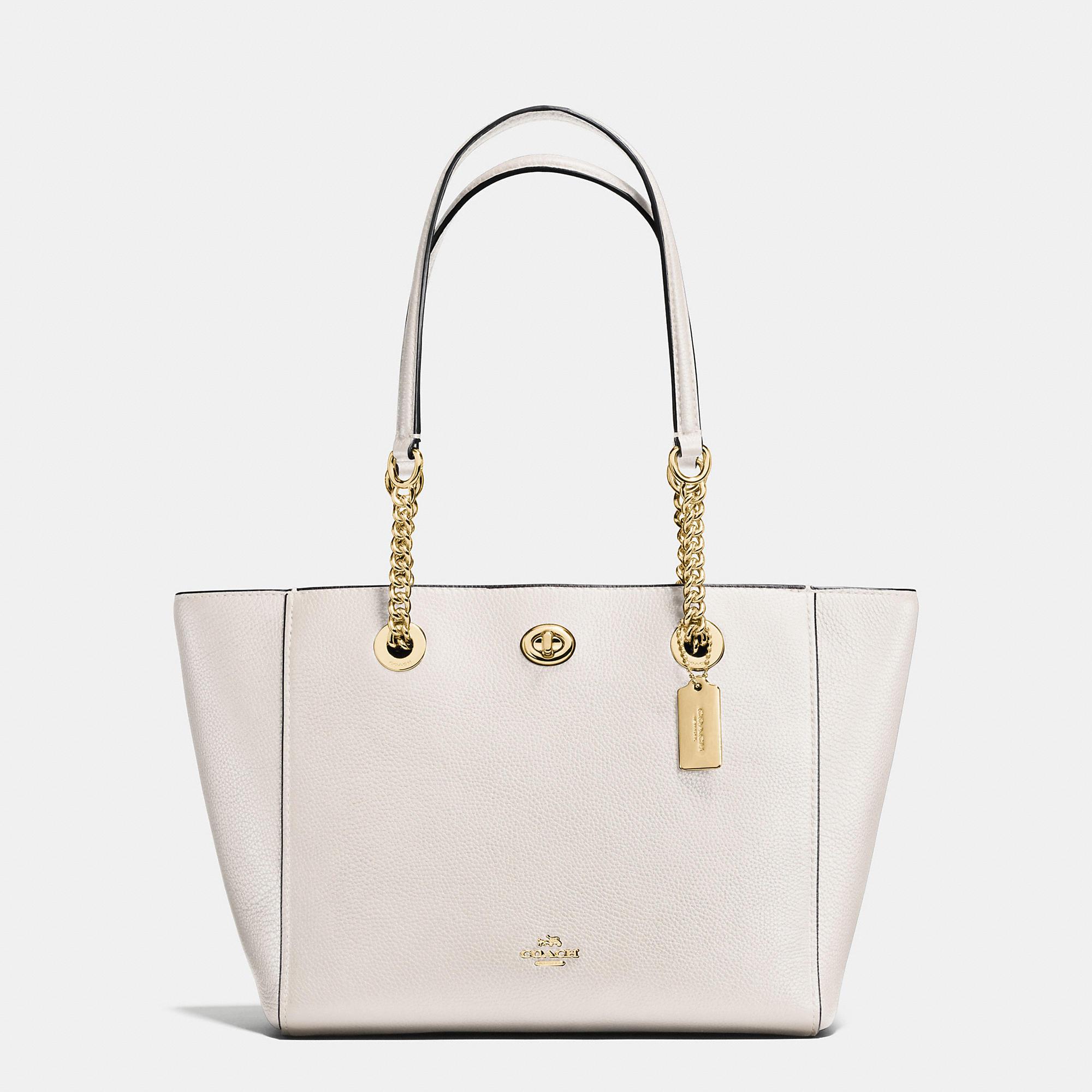 coach turnlock chain tote 27 in polished pebble leather