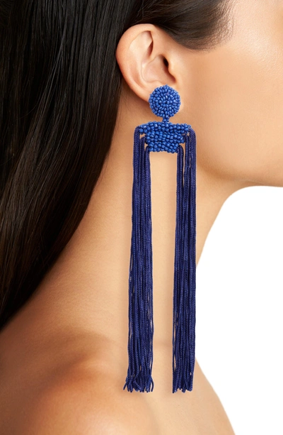 Shop New Friends Colony Tropicana Long Tassel Earrings In Cobalt