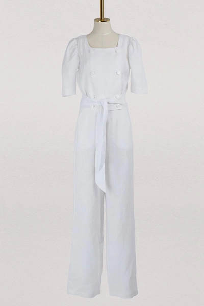 Shop Lisa Marie Fernandez Diana Linen Jumpsuit In White Linen2018sp235 Wl