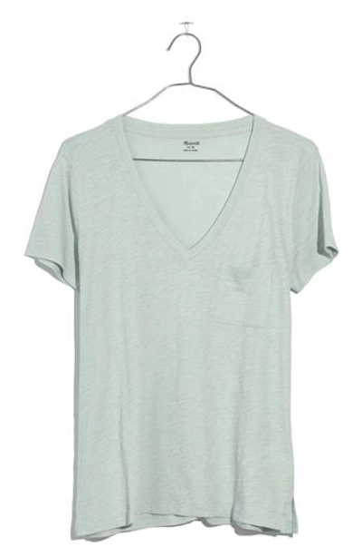 Shop Madewell Whisper Cotton V-neck Pocket Tee In Sea Glass