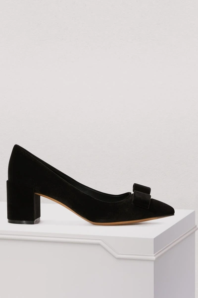 Women's Alice 55 Velvet Block Heel Pointed Toe Pumps In Black