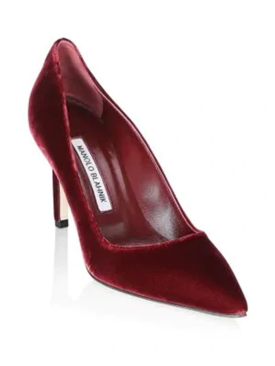 Shop Manolo Blahnik Bb 90 Velvet Point Toe Pumps In Burgundy