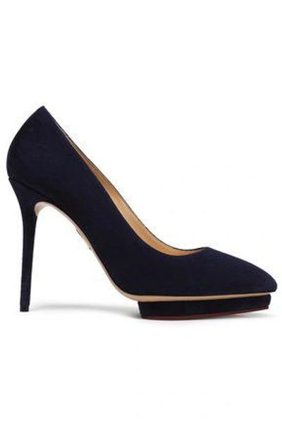 Shop Charlotte Olympia Woman Suede Platform Pumps Midnight Blue