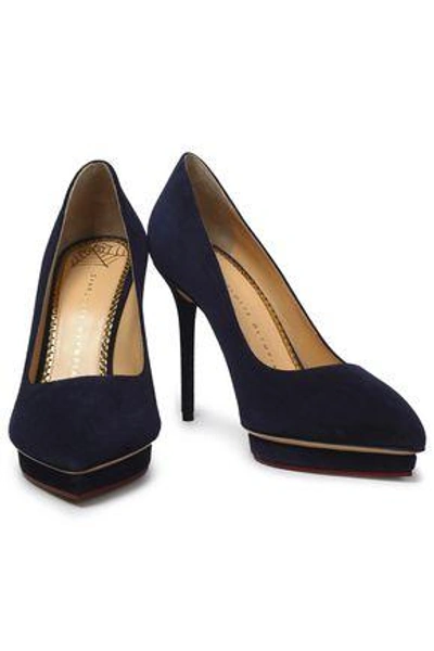 Shop Charlotte Olympia Woman Suede Platform Pumps Midnight Blue