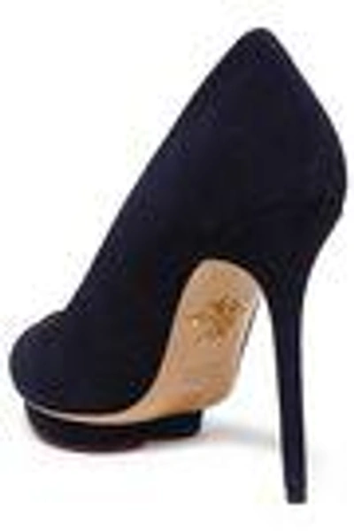 Shop Charlotte Olympia Woman Suede Platform Pumps Midnight Blue