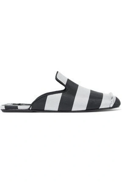 Shop Alexander Wang Woman Jaelle Embellished Striped Woven Slippers Black