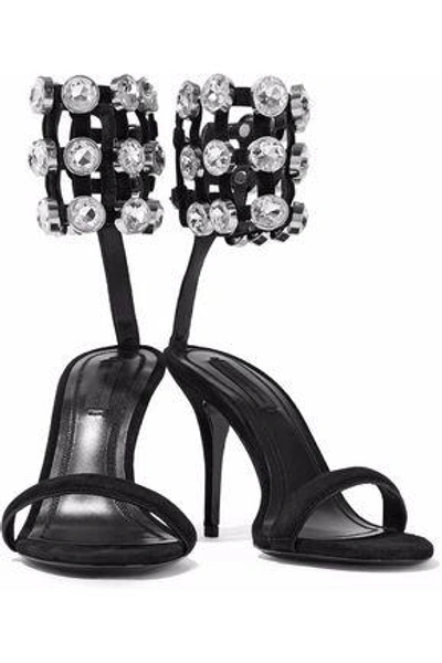 Shop Alexander Wang Antonia Cage Crystal-embellished Suede Sandals In Black