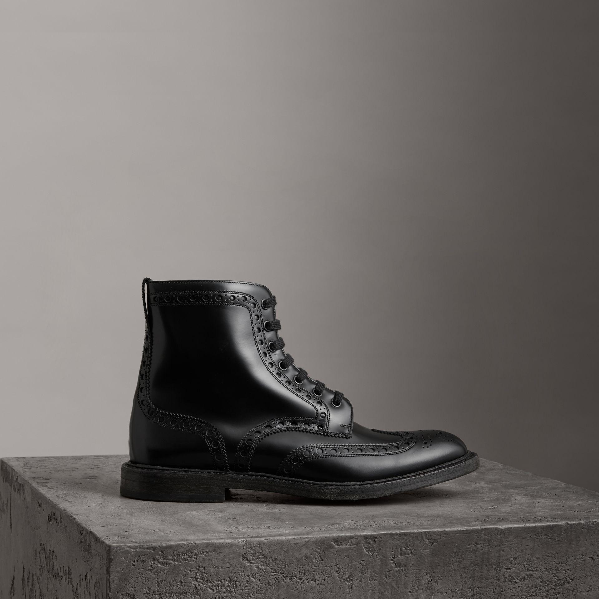 Brogue Detail Polished Leather Boots 