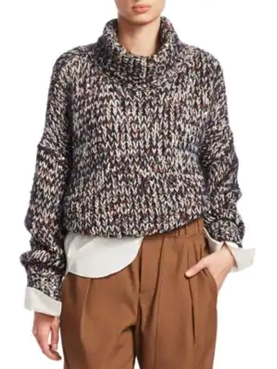 Shop Brunello Cucinelli Marled-knit Cropped Turtleneck Sweater In Midnight Amber