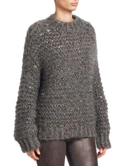 Shop Brunello Cucinelli Metallic Cable Knit Sweater In Charcoal