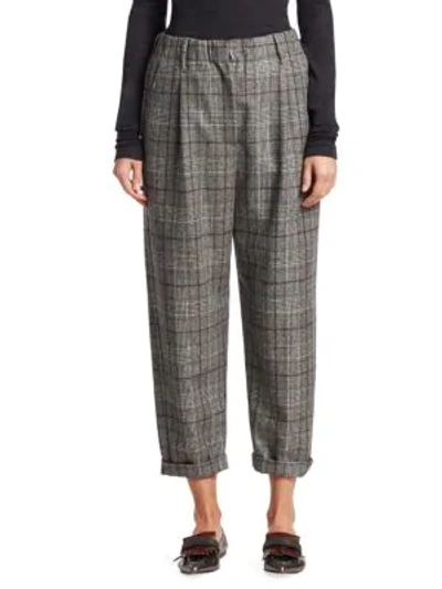 Shop Brunello Cucinelli Flannel Plaid Trousers In Grey