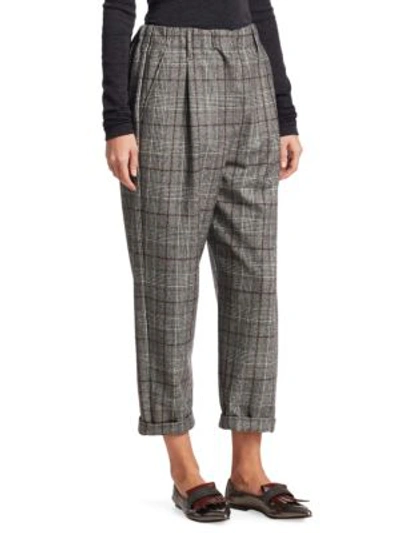 Shop Brunello Cucinelli Flannel Plaid Pants In Grey