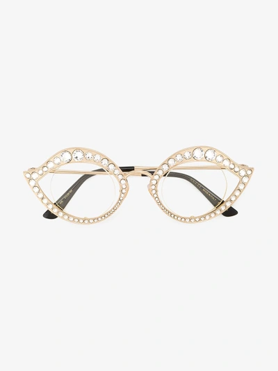 Shop Gucci Eyewear Crystal Cat Eye Glasses In Metallic