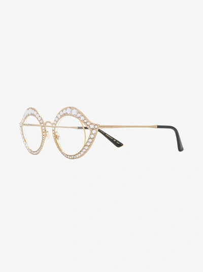 Shop Gucci Eyewear Crystal Cat Eye Glasses In Metallic