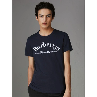 Shop Burberry Archive Logo Cotton T-shirt In Navy