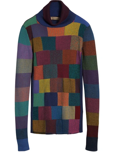 Shop Burberry Patchwork Cotton Blend Roll-neck Sweater - Multicolour