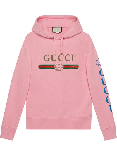 Shop Gucci Logo Sweatshirt With Dragon In Pink
