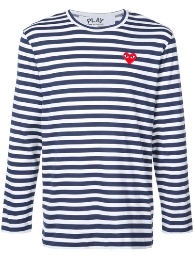 Shop Comme Des Garçons Play Striped Long-sleeve T-shirt - Blue