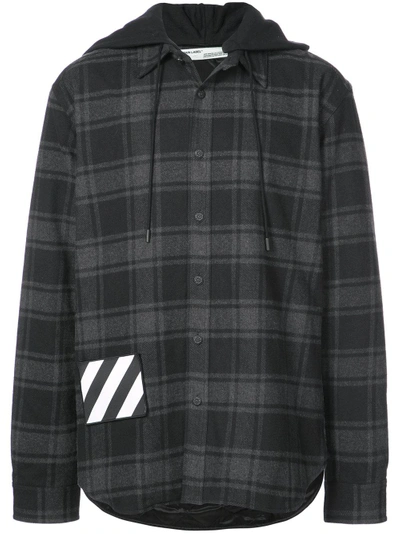 Shop Off-white Hooded Checked Flannel Jacket In Black