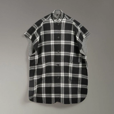 Shop Burberry Reversible Check Wool Cashmere Oversized Poncho In Black
