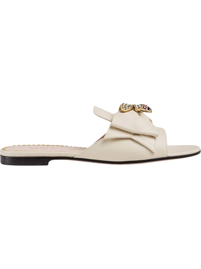 Shop Gucci Leather Slide With Bow - White