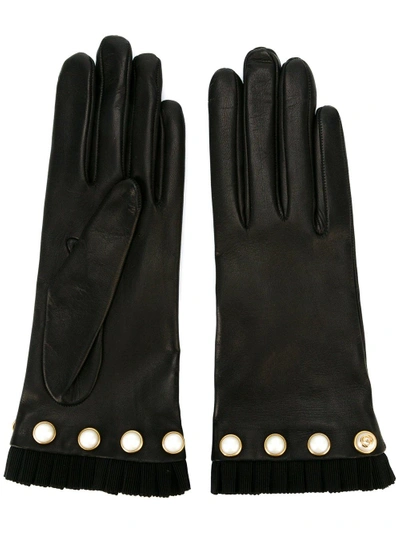 Shop Gucci Studded Gloves - Black