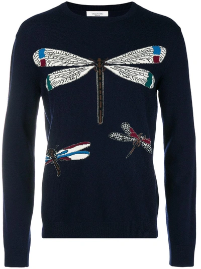 Shop Valentino Dragonfly Knit Sweater In Blue