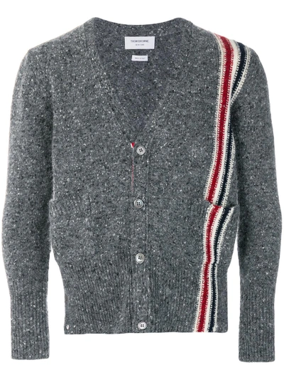 Shop Thom Browne Rwb Intarsia Stripe Tweed Cardigan In Grey