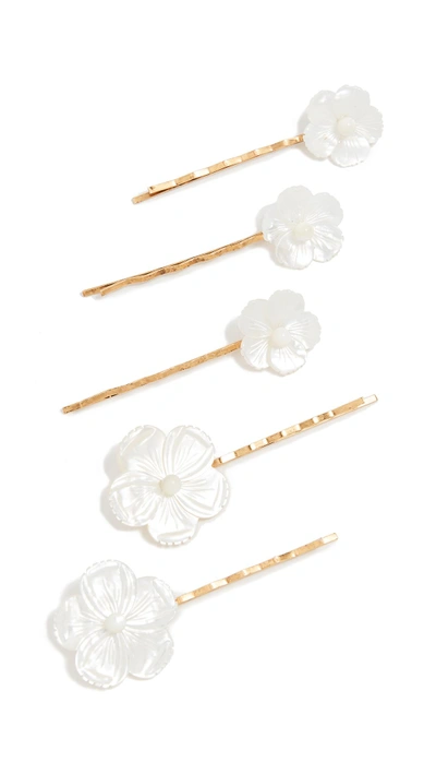Shop Jennifer Behr Mother Of Pearl Flower Bobby Pin Set In Ivory/gold