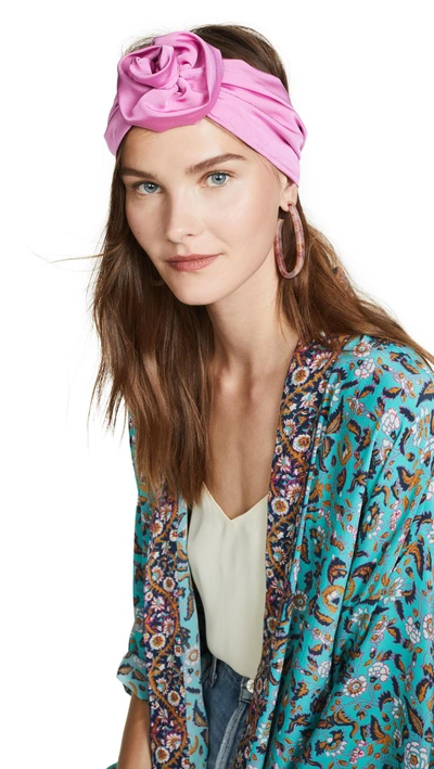 Shop Jennifer Behr Faille Rosette Headband In Peony