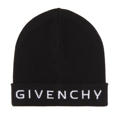 Shop Givenchy Wool Logo Beanie In Black