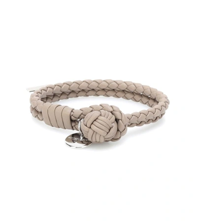 Shop Bottega Veneta Knot Intrecciato Leather Bracelet In Grey