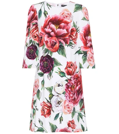 Shop Dolce & Gabbana Rose-printed Crêpe Dress In White