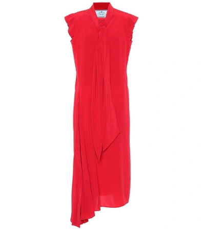 Shop Prada Sleeveless Silk Dress In Red