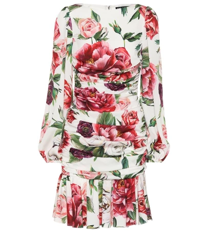 Shop Dolce & Gabbana Floral-printed Stretch-silk Dress In Multicoloured
