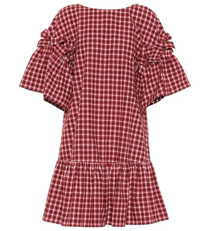 Shop Fendi Checked Cotton Dress In Red