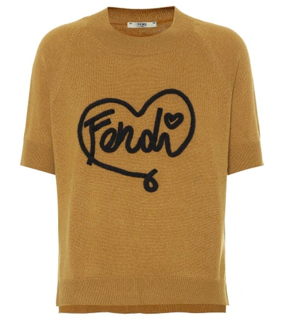 Shop Fendi Heart Cashmere-blend Sweater In Brown