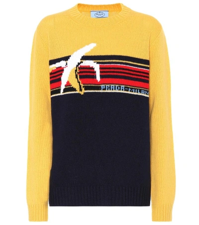 Shop Prada Intarsia Wool Sweater In Multicoloured