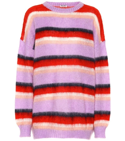 Shop Miu Miu Striped Mohair-blend Sweater In Purple